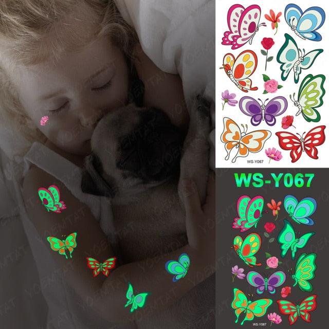 Glow-in-the-Dark Temporary Tattoo Stickers for Kids - Unicorns, Dinosaurs & More - Korvel