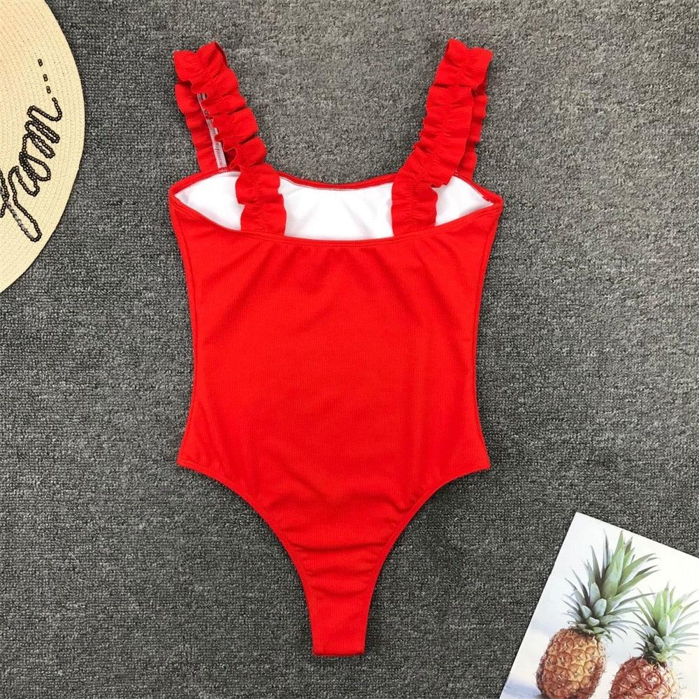 Elegant Black One-Piece Swimsuit with Ruffles