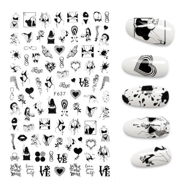 Calcomanías de Uñas 3D - Diseño de Hojas, Mariposas y Corazones