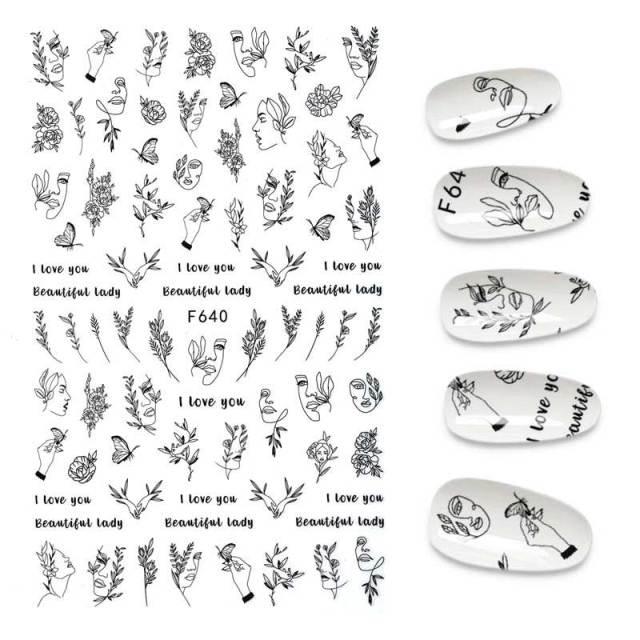 Calcomanías de Uñas 3D - Diseño de Hojas, Mariposas y Corazones