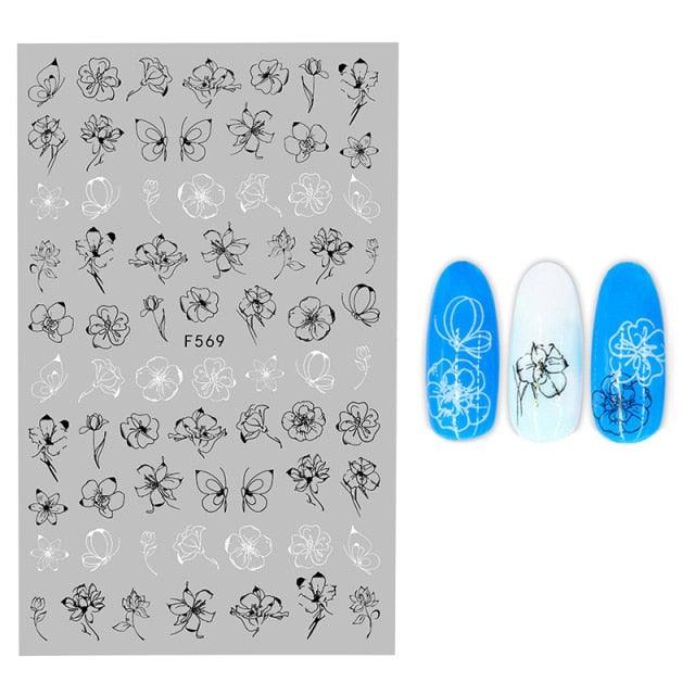 Calcomanías de Uñas 3D - Diseño de Hojas, Mariposas y Corazones