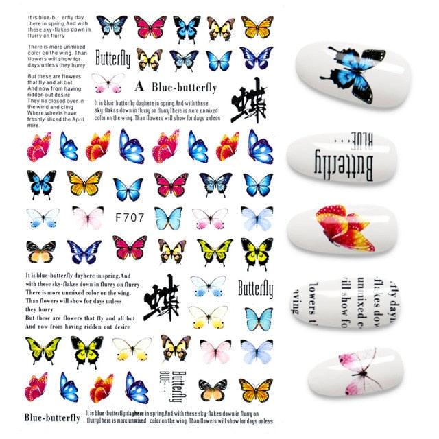Calcomanías de Uñas 3D - Diseño de Hojas, Mariposas y Corazones