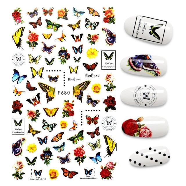 Calcomanías de Uñas 3D - Diseño de Hojas, Mariposas y Corazones