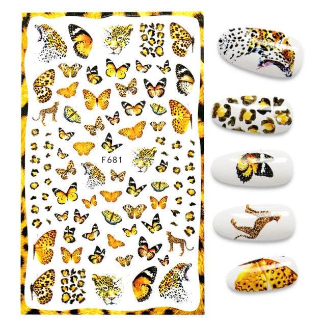 Calcomanías de Uñas 3D - Diseño de Hojas, Mariposas y Corazones
