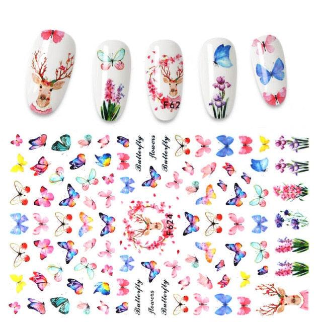 Calcomanías de Uñas 3D - Diseño de Hojas, Mariposas y Corazones