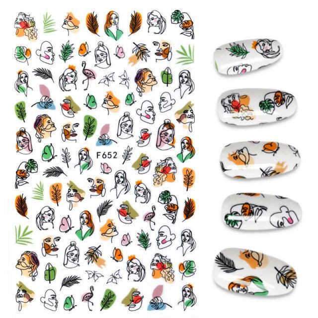 Calcomanías de Uñas 3D - Diseño de Hojas, Mariposas y Corazones