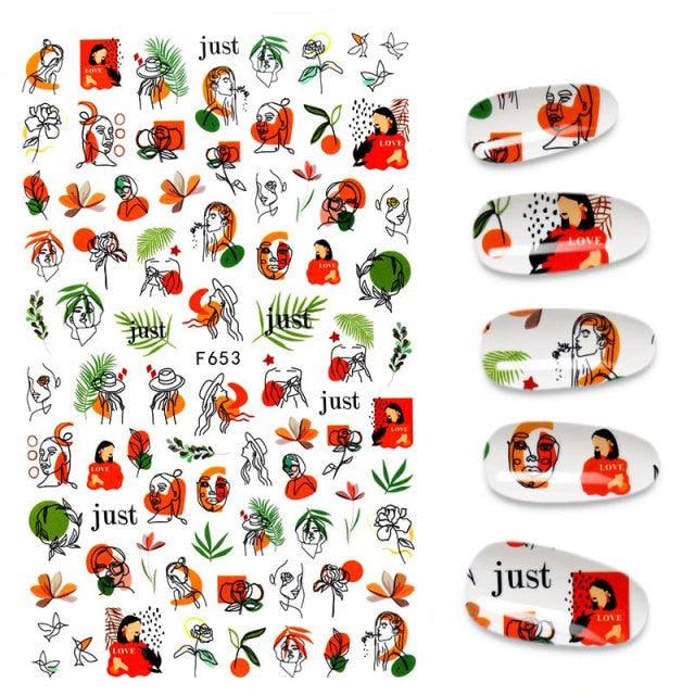 Calcomanías de Uñas 3D - Diseño de Hojas, Mariposas y Corazones