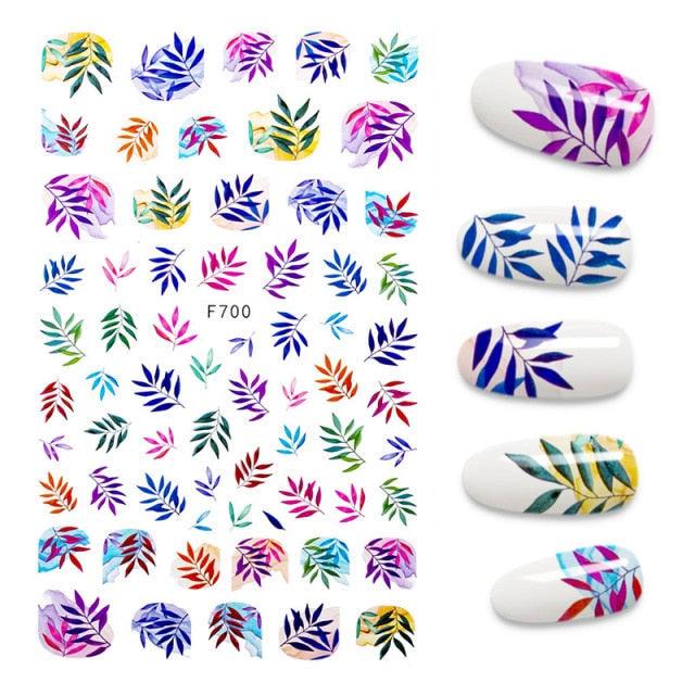 Calcomanías de Uñas 3D - Diseño de Hojas, Mariposas y Corazones