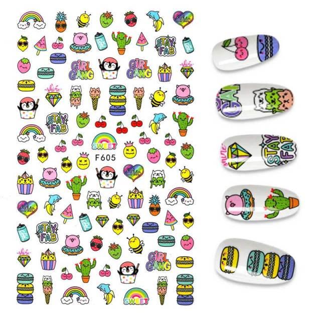 Calcomanías de Uñas 3D - Diseño de Hojas, Mariposas y Corazones