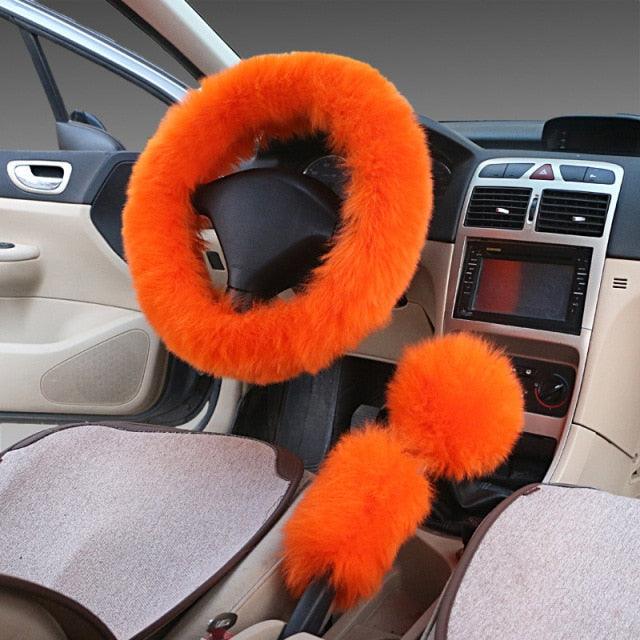 Ensemble de housses de volant en véritable peau de mouton 3PCS