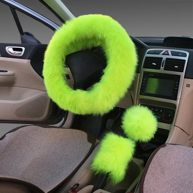 Ensemble de housses de volant en véritable peau de mouton 3PCS