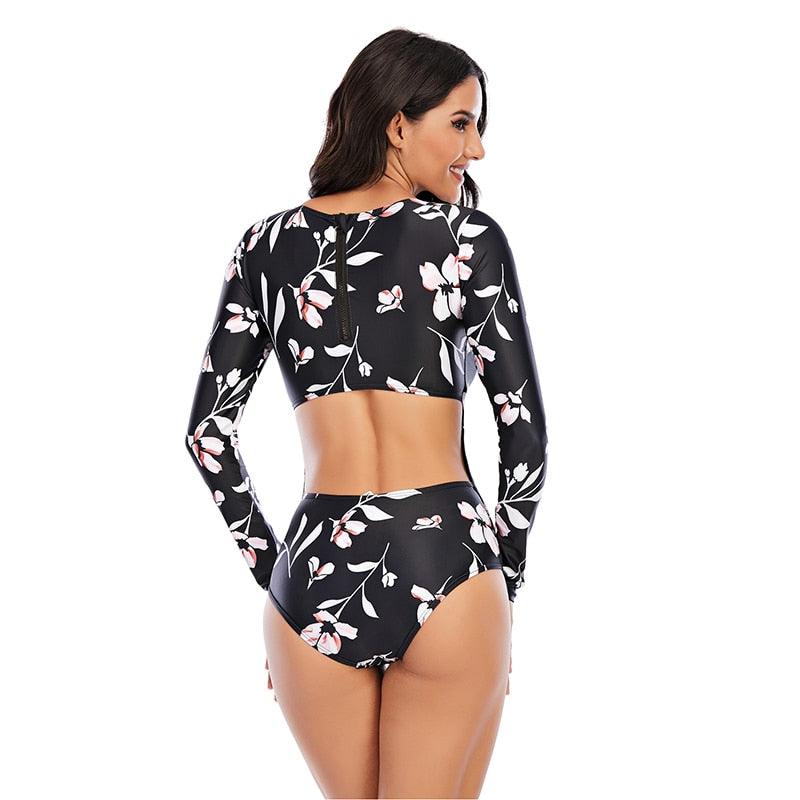 Conjunto de Bikini de Manga Larga con Estampado de Tigre para Mujeres