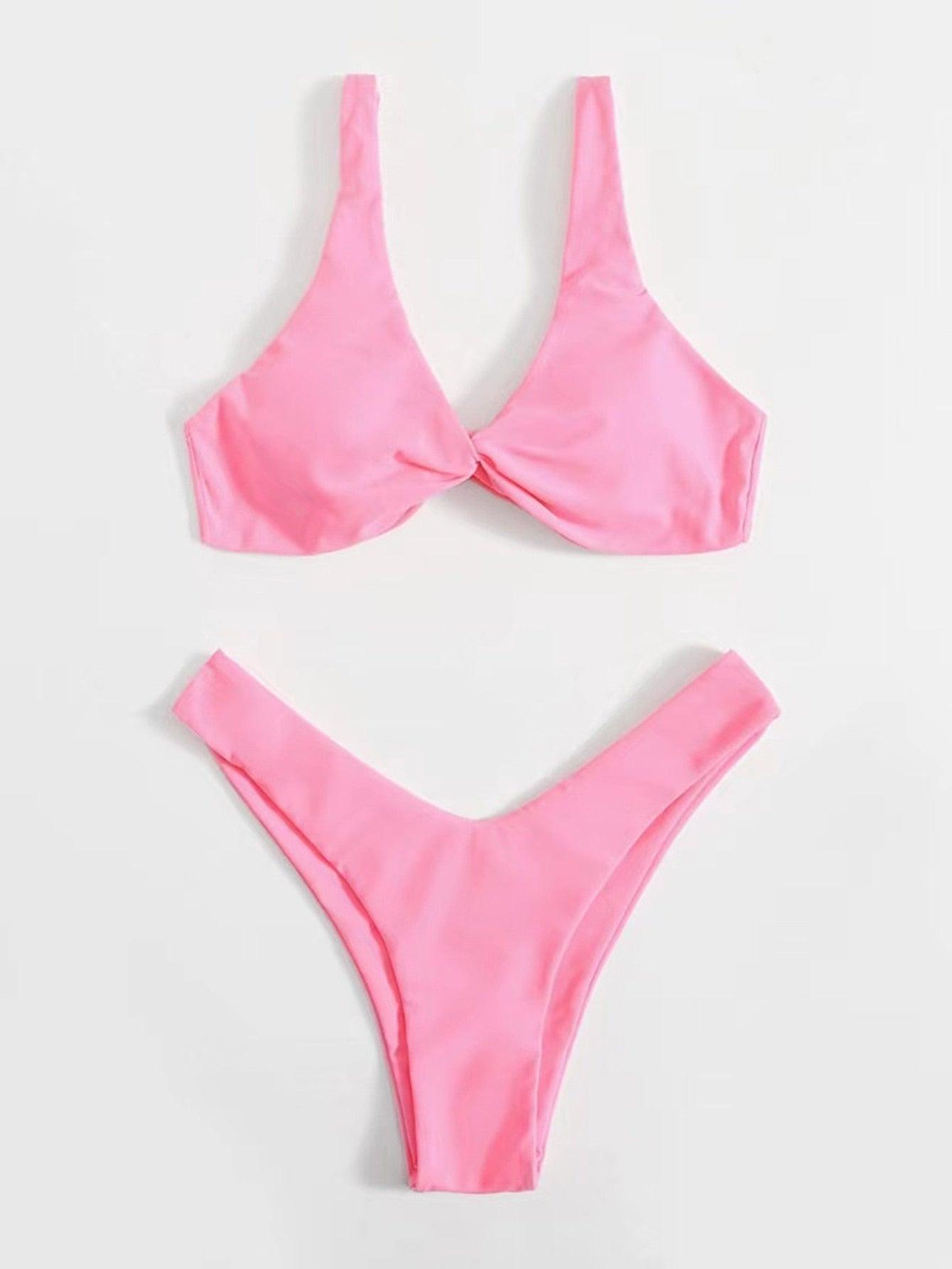 Chic Solid Color High Cut Padded Bikini Set for Women - Korvel