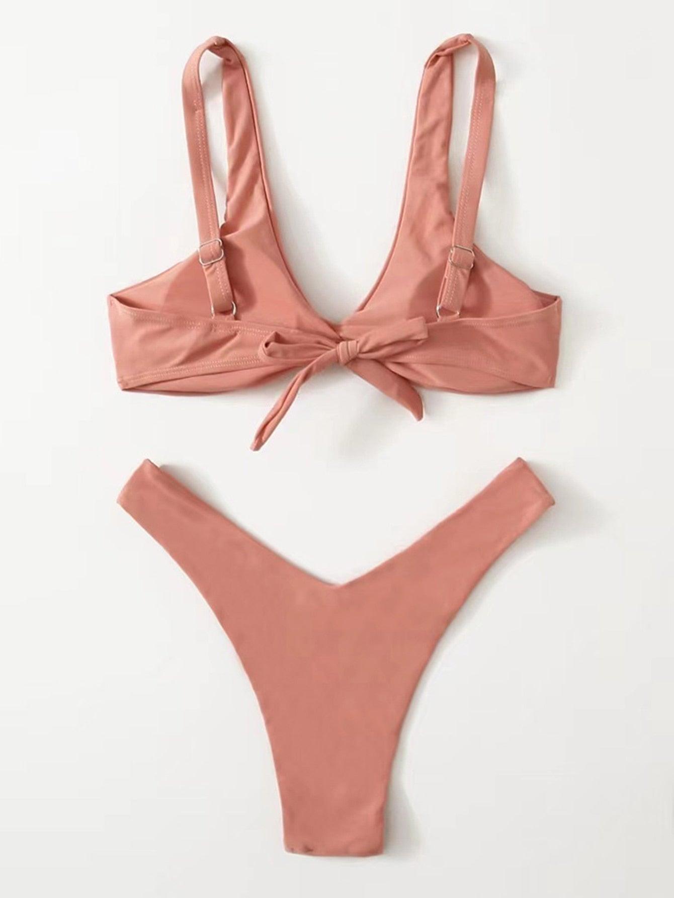Chic Solid Color High Cut Padded Bikini Set for Women - Korvel