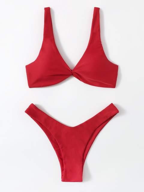Chic Solid Color High Cut Padded Bikini Set for Women - Korvel