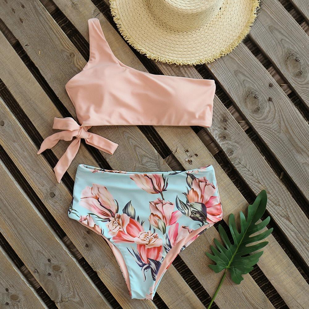 Ensemble de bikini taille haute à une épaule élégant pour femmes