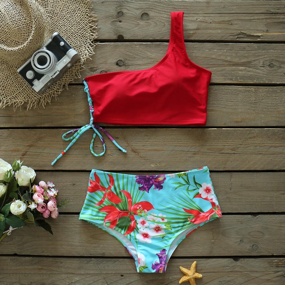 Ensemble de bikini taille haute à une épaule élégant pour femmes