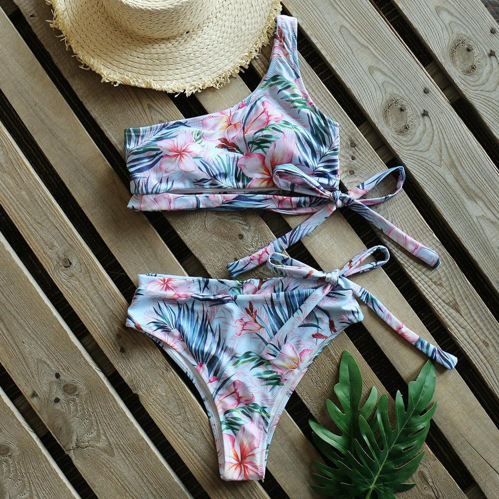 Ensemble de bikini taille haute à une épaule élégant pour femmes
