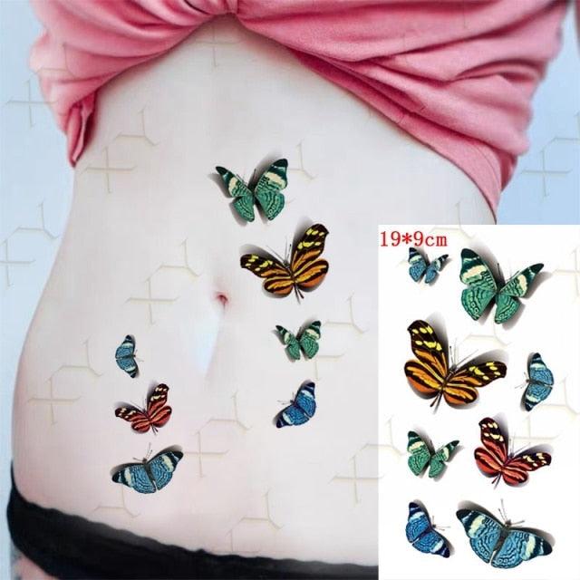 Elegante Calcomanía de Tatuaje Temporal Impermeable de Mariposa 3D