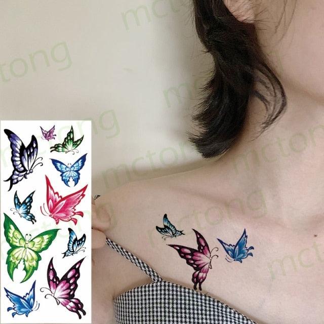 Elegante Calcomanía de Tatuaje Temporal Impermeable de Mariposa 3D