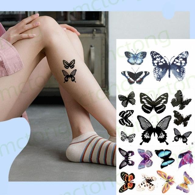 Elegante Calcomanía de Tatuaje Temporal Impermeable de Mariposa 3D