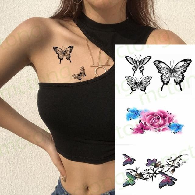 Elegante Calcomanía de Tatuaje Temporal Impermeable de Mariposa 3D