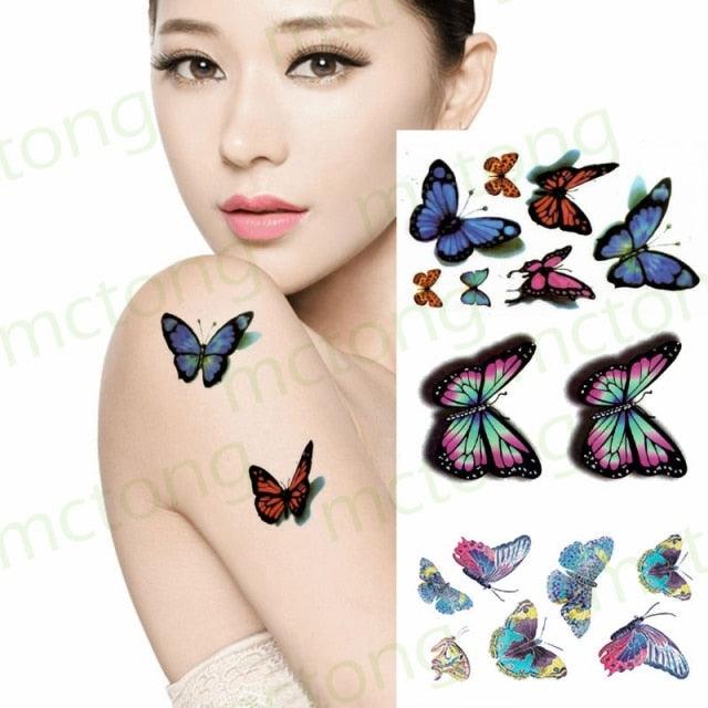 Elegante Calcomanía de Tatuaje Temporal Impermeable de Mariposa 3D