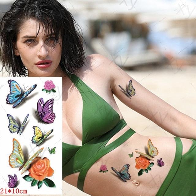 Elegante Calcomanía de Tatuaje Temporal Impermeable de Mariposa 3D