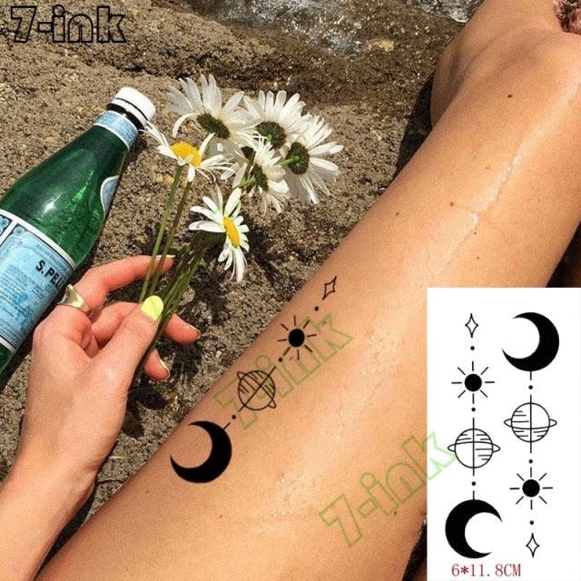 Elegant Waterproof Temporary Tattoos - Sun, Moon & Heart Designs