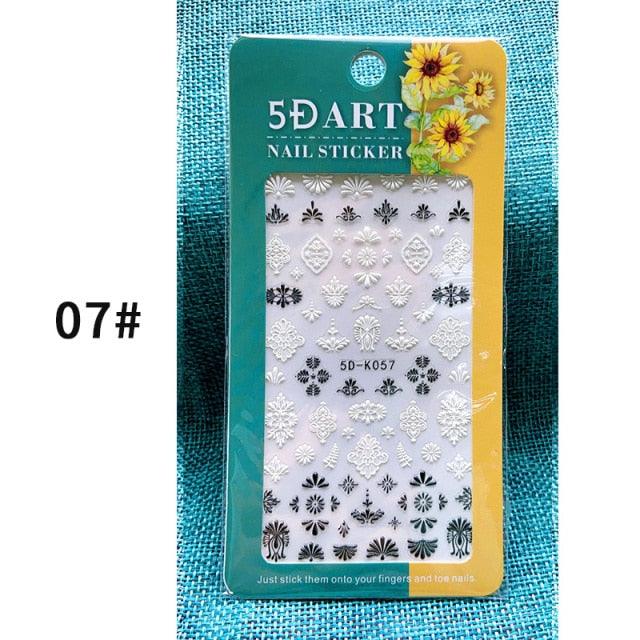 Elegant White Embossed Flower Lace Nail Art Stickers