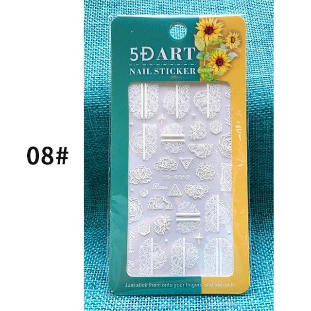Elegant White Embossed Flower Lace Nail Art Stickers