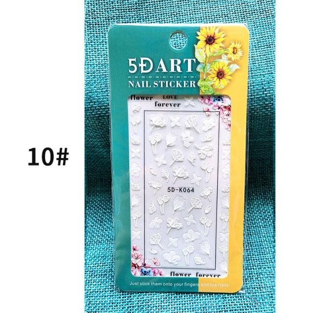 Elegant White Embossed Flower Lace Nail Art Stickers