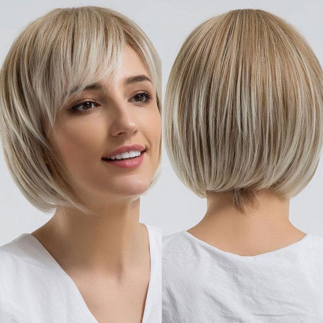 Perruque synthétique blonde ombrée bob pour femmes - Résistante à la chaleur