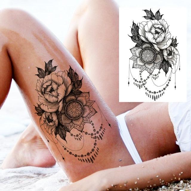 53 Hojas de Tatuajes Temporales de Encaje Negro para Mujeres