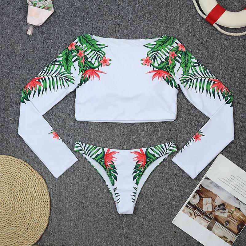 Conjunto de Bikini de Manga Larga con Estampado de Tigre para Mujeres