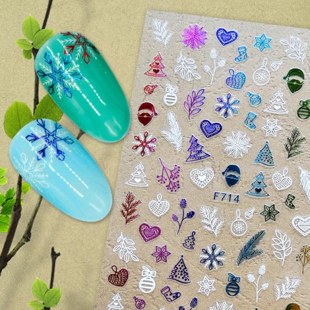 Elegant 3D Christmas Snowflake Nail Art Stickers - Gold & White Festive Designs - Korvel