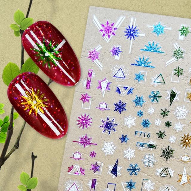 Elegant 3D Christmas Snowflake Nail Art Stickers - Gold & White Festive Designs - Korvel