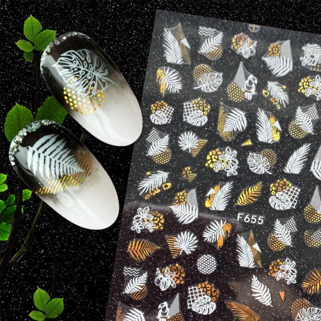 Elegant 3D Christmas Snowflake Nail Art Stickers - Gold & White Festive Designs - Korvel
