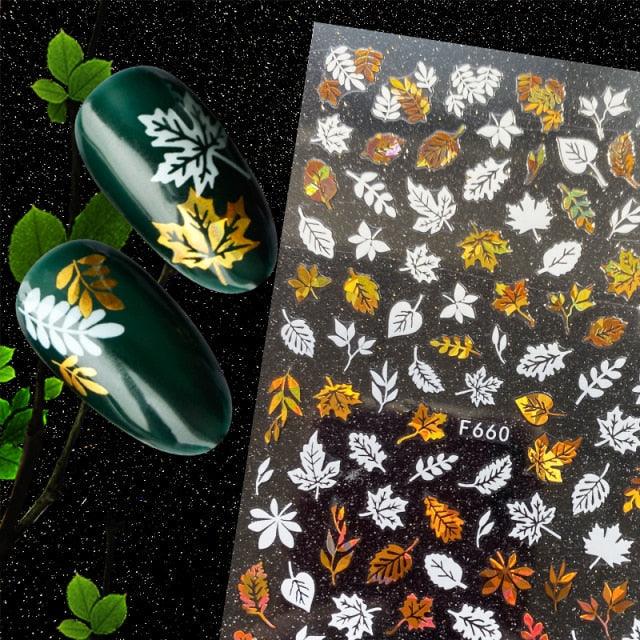 Elegant 3D Christmas Snowflake Nail Art Stickers - Gold & White Festive Designs - Korvel