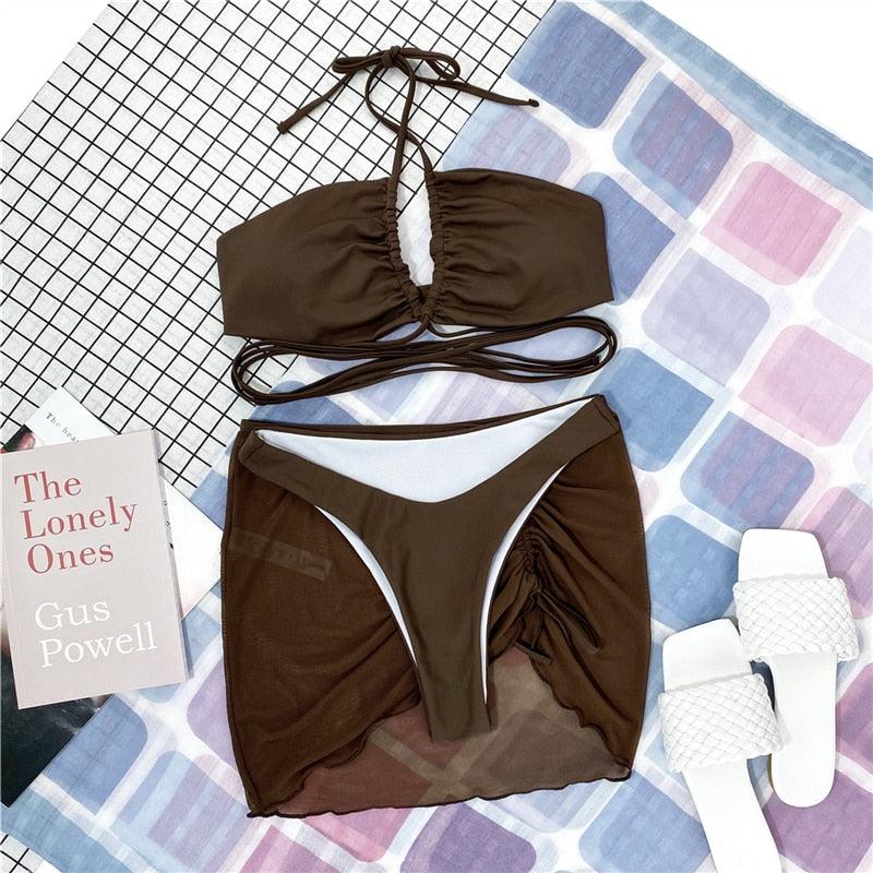 Ensemble de bikinis croisés à col halter - Maillots de bain pour femmes