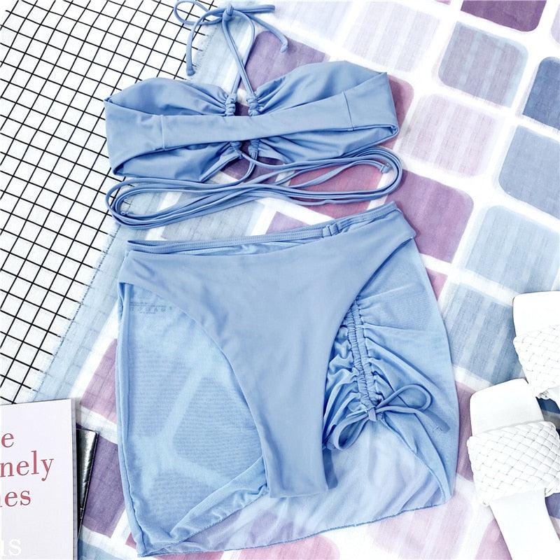Ensemble de bikinis croisés à col halter - Maillots de bain pour femmes