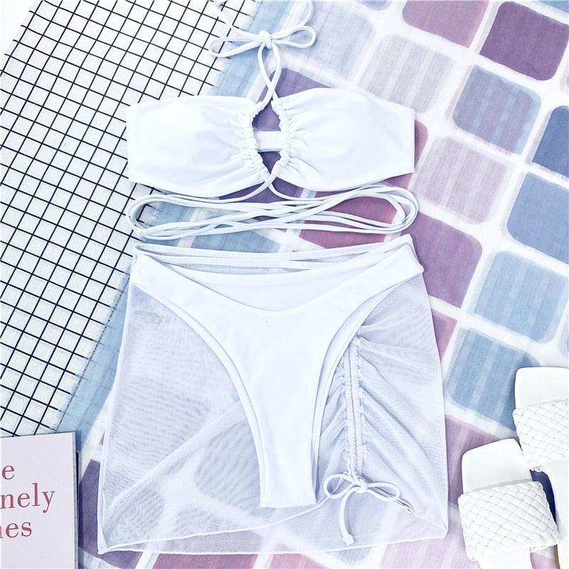 Ensemble de bikinis croisés à col halter - Maillots de bain pour femmes