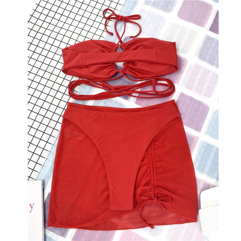 Ensemble de bikinis croisés à col halter - Maillots de bain pour femmes