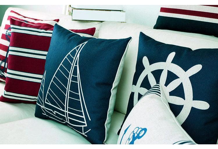 Nautical Shell Starfish Linen Pillow Cover - Navy Blue
