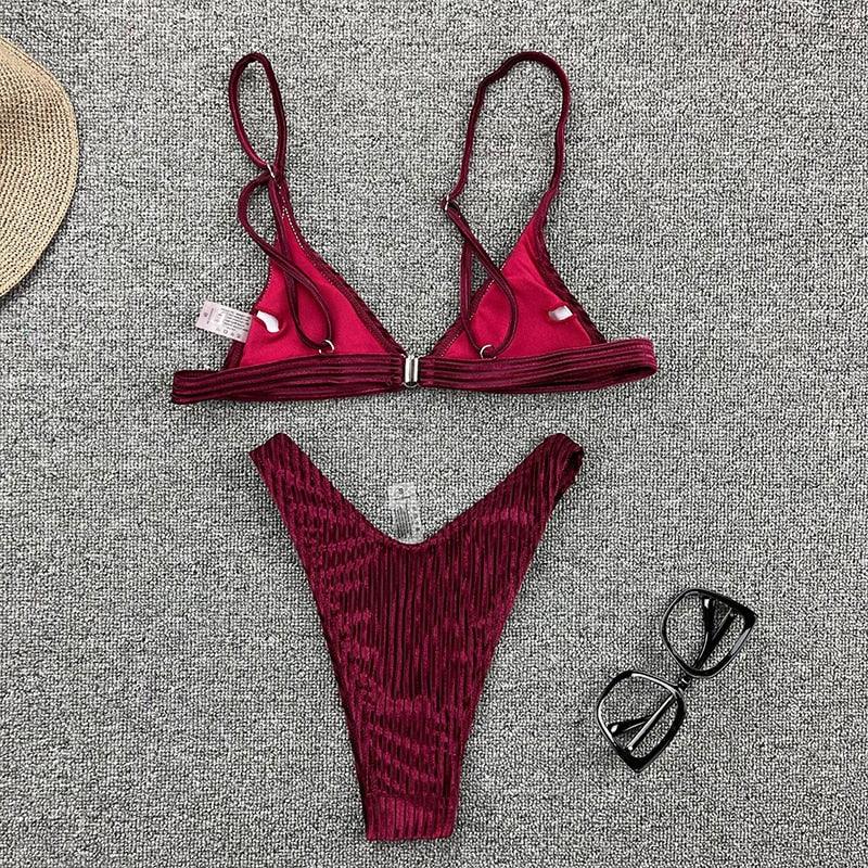 Chic Women's Ribbed Triangle Micro Bikini Set - Stylish Beachwear - Korvel