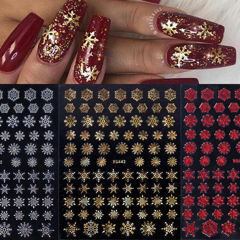 Pegatinas de Arte de Uñas en 3D con Copos de Nieve Dorados Brillantes
