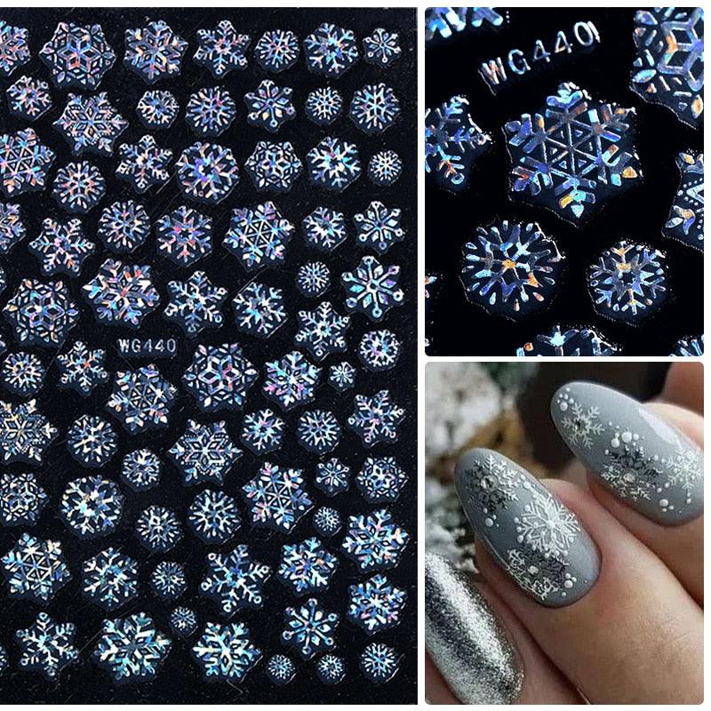 Pegatinas de Arte de Uñas en 3D con Copos de Nieve Dorados Brillantes