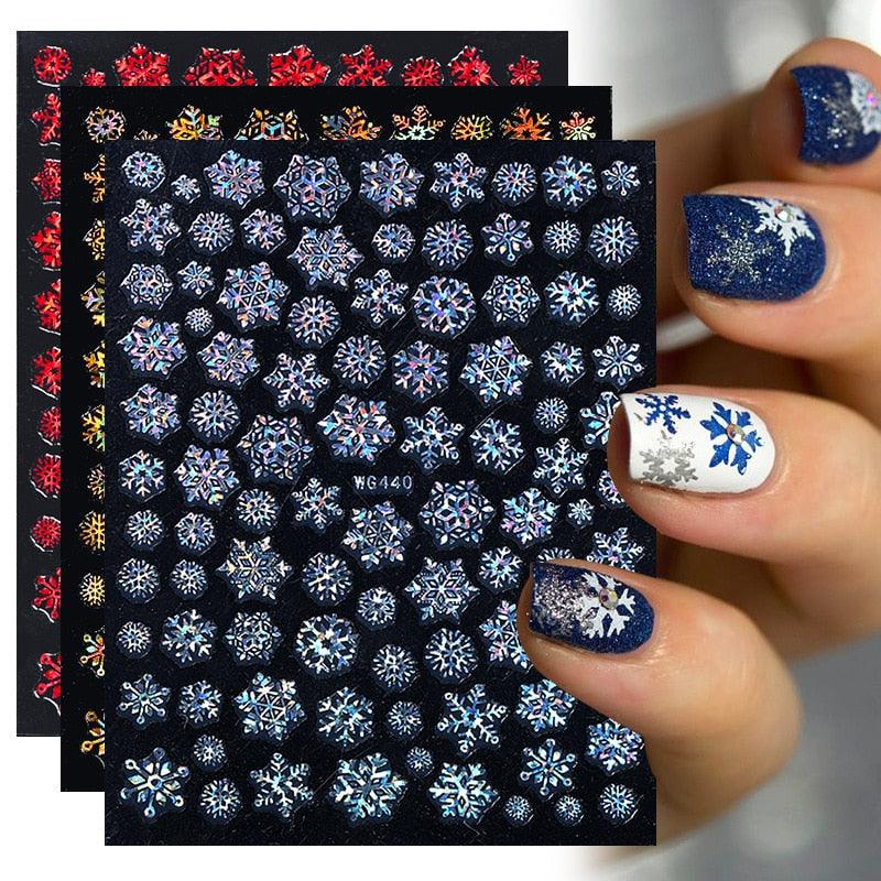 Pegatinas de Arte de Uñas en 3D con Copos de Nieve Dorados Brillantes