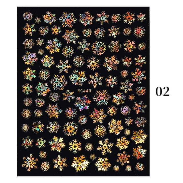 Pegatinas de Arte de Uñas en 3D con Copos de Nieve Dorados Brillantes