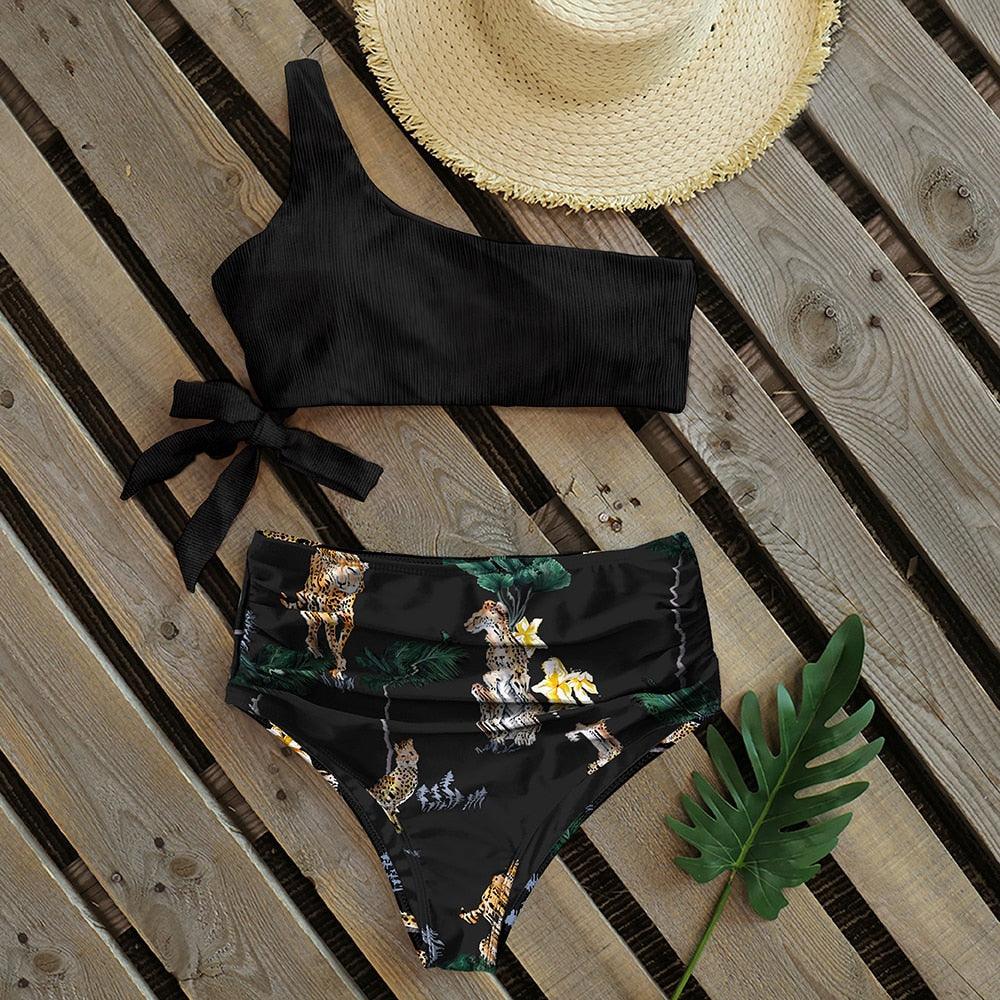 Ensemble de bikini taille haute à une épaule élégant pour femmes